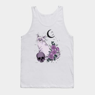 Goth Cat with Skull and Roses Tank Top